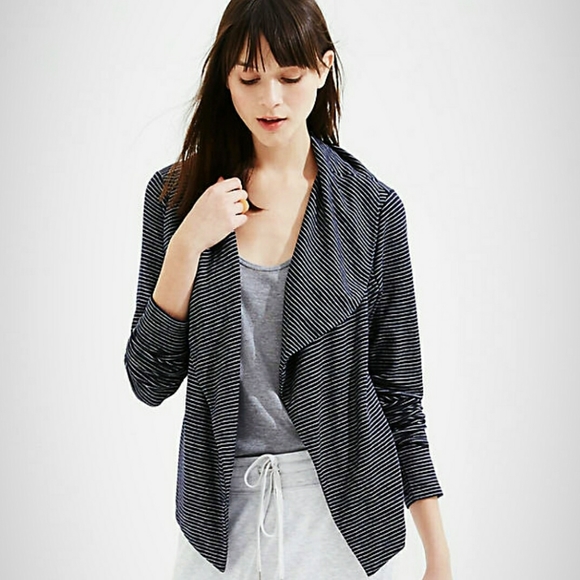 Lou & Grey Jackets & Blazers - Lou&Grey Sz XS Navy & White Striped Open Jacket